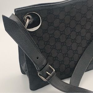 EUC GUCCI Eclipse Crossbody Bag Black GG/Leather